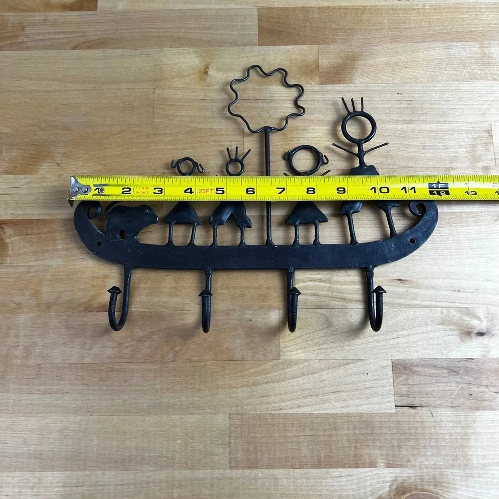 Metal Family Black Wall Hook Rack Farmhouse Rustic Cottagecore Primitive Decor